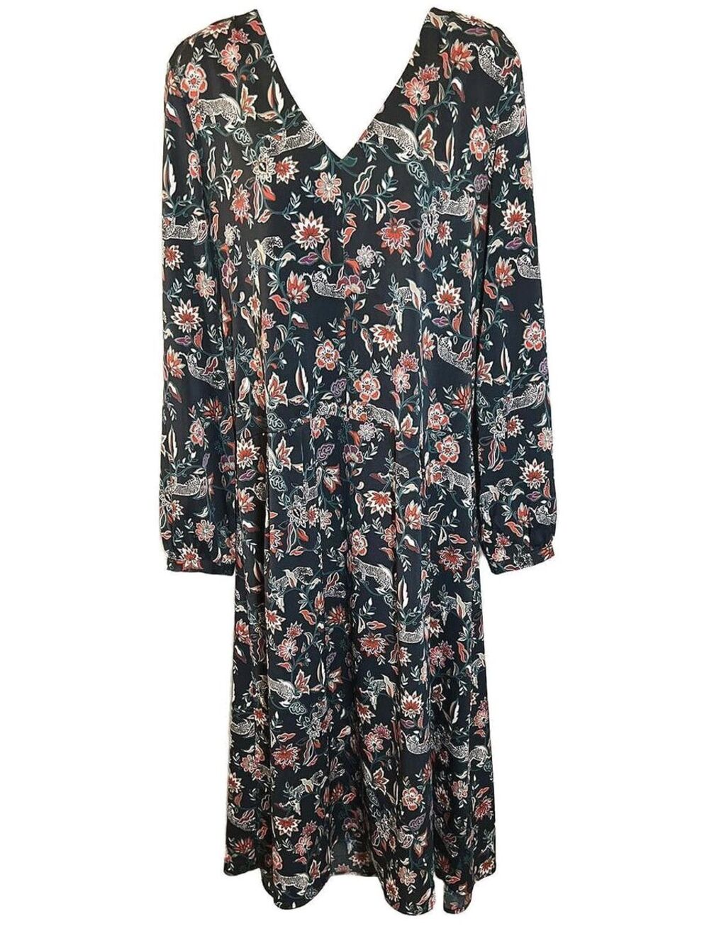 Hush Long Sleeve Midi Dress in "Floral & Leopard" print.  Hush (UK) 12